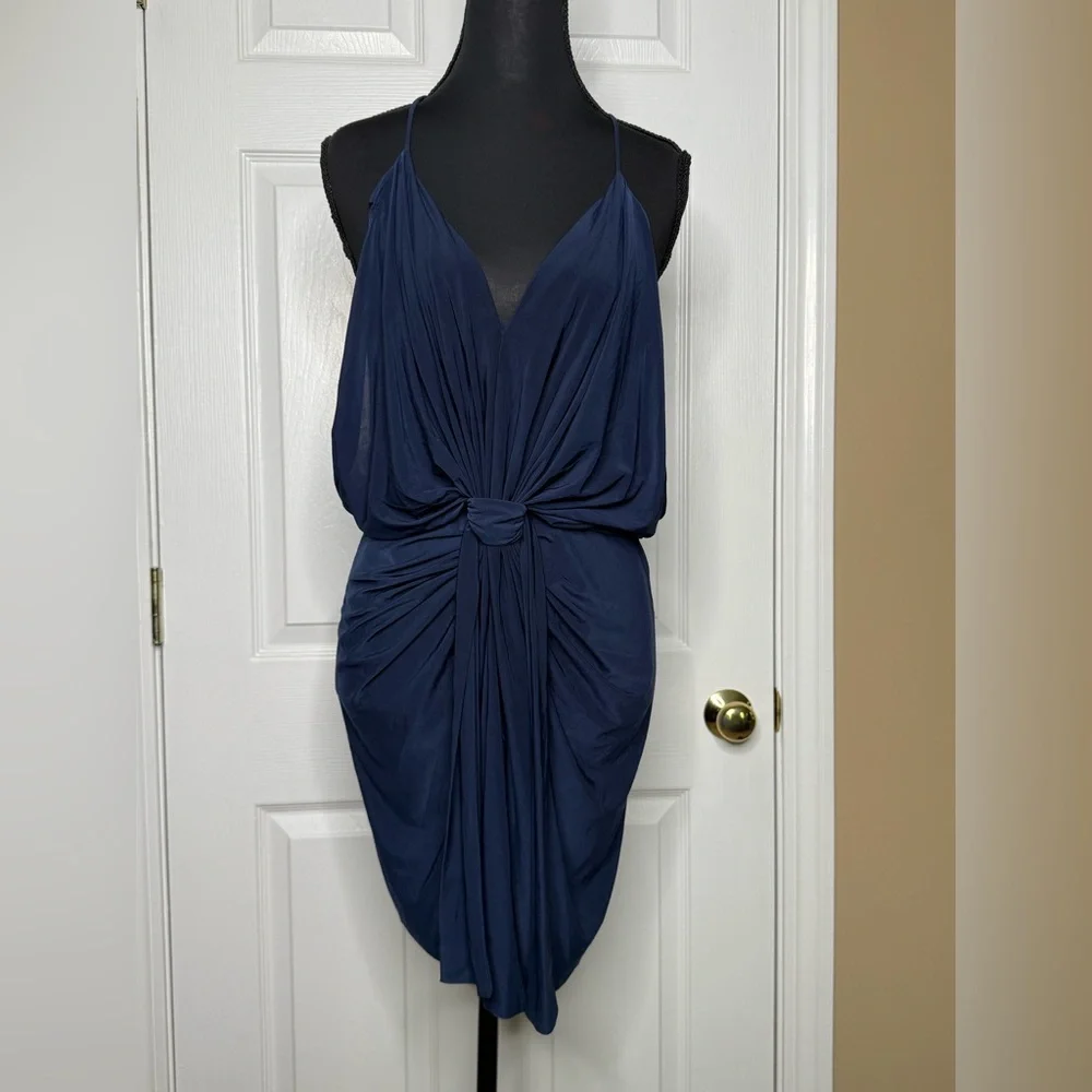 MISA Los Angeles | Domino Tie Front Midi Dress in Midnight - Picture 2 of 7